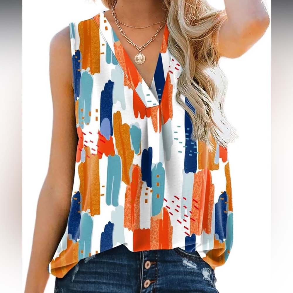 NWT Chiffon Colorful Abstract Print Sleeveless Tank Top Office Work Blouse